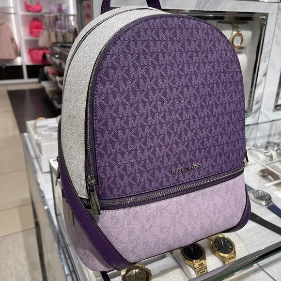 MICHAEL KORS Rhea Medium Zip Color-Block Signature Logo Backpack
Dark Purple NWT - Picture 10 of 16
